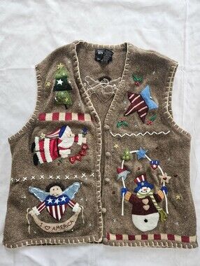 Designers Originals Studio Joy Womens L Brown American Christmas Sweater Vest